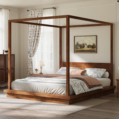 VilroCaz King Size 4-Poster Canopy Platform Bed with Headboard