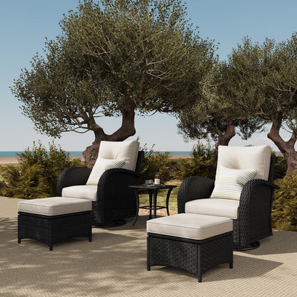 5 Pieces Outdoor Patio Furniture Set, Rattan Wicker Sectional Swivel Rocker Chairs Sets
