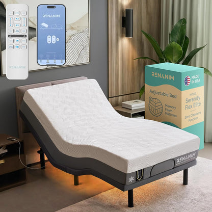 SFE Twin XL Adjustable Bed Frame and Mattress, 14" Gel Memory Foam