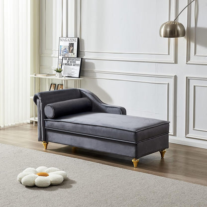 Modern Upholstery Chaise Lounge Chair with Storage Velvet (Grey)