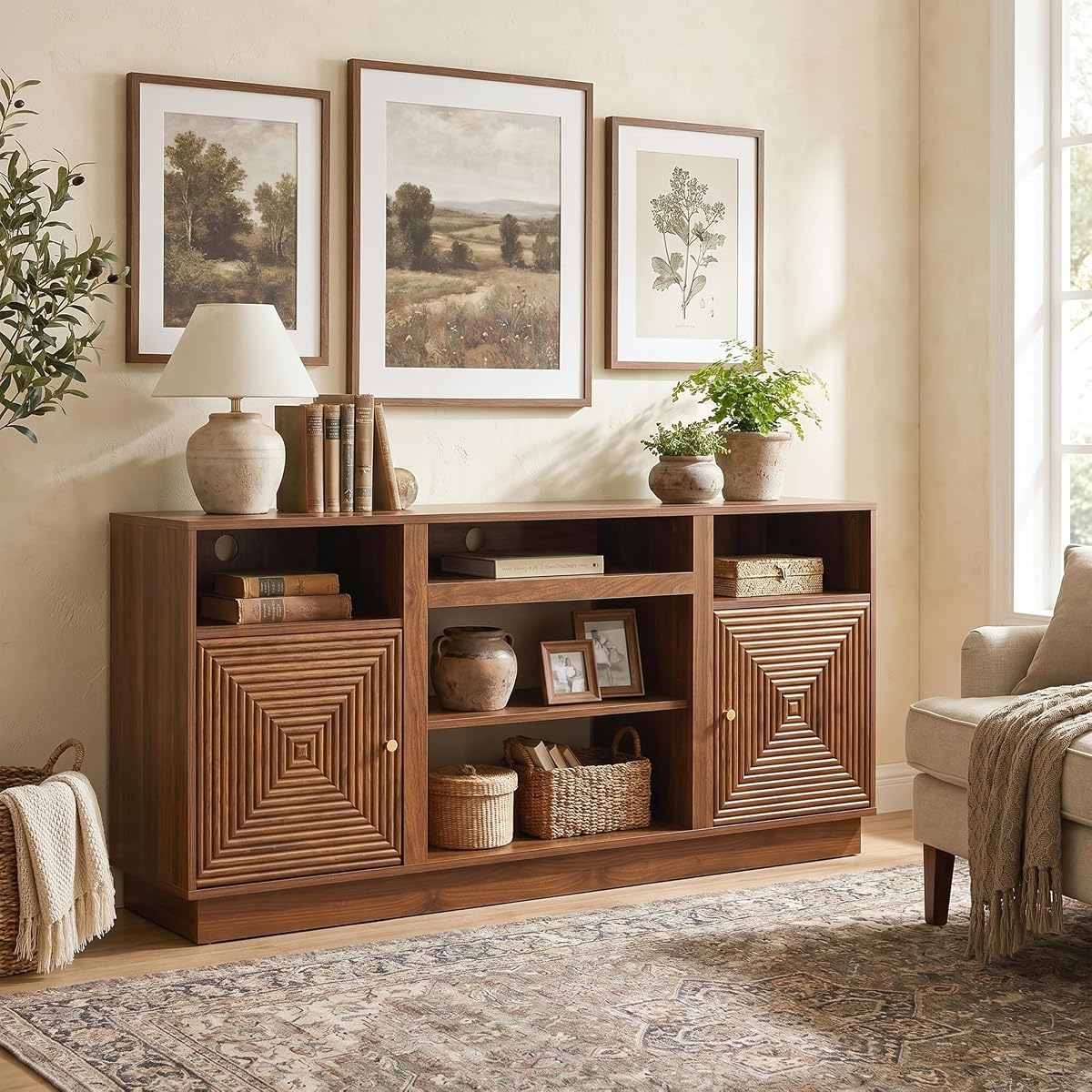 Tall TV Stand for TVs Up to 65", Mid-Century Modern, Walnut