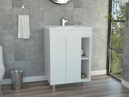 White 2-Shelf Rectangle Freestanding Bathroom Vanity Cabinet for | Freestanding bathroom vanity with 2 open shelves. Durable manufactured wood cabinet for bathroom use. Compact storage so