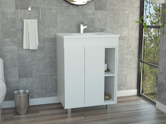 White 2-Shelf Rectangle Freestanding Bathroom Vanity Cabinet for | Freestanding bathroom vanity with 2 open shelves. Durable manufactured wood cabinet for bathroom use. Compact storage so