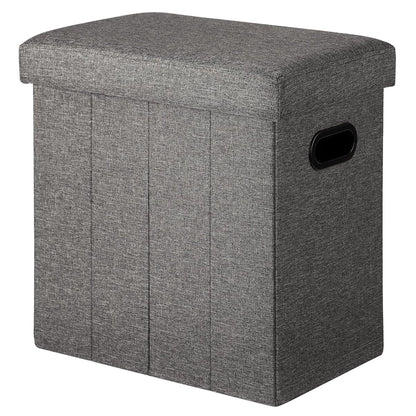 Ottoman with Storage Collapsible Fabric - Footrest Foot Stool for Room, Slim Tall Folding Ottoman Furniture with Handles Lid Toy Chest Linen - Gray - 16.5x16.5x10.6in