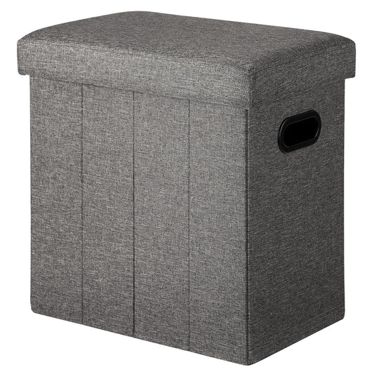 Ottoman with Storage Collapsible Fabric - Footrest Foot Stool for Room, Slim Tall Folding Ottoman Furniture with Handles Lid Toy Chest Linen - Gray - 16.5x16.5x10.6in