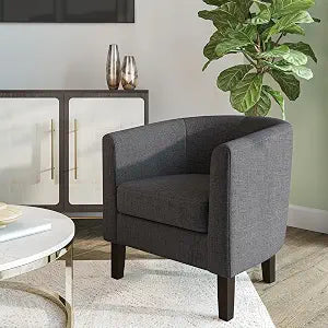 Living Room Chair, Linen Round Accent Barrel Chair, Club Tub Sofa Chair for Bedroom, Corner Chair with Flared Legs and Cozy Soft Padding - Highland (Gray)