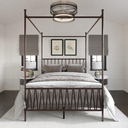 Dallas King Zigzag Metal Canopy Platform Bed Frame, Brown