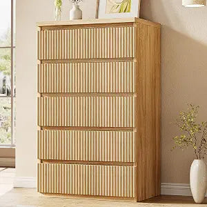 Fluted 5 Drawer Dresser for Bedroom, 43" Tall Dresser for Bedroom, view 2