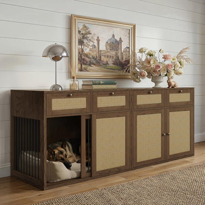 2-Piece Dog Crate Furniture, Left, 80 Inch, Dark Oak