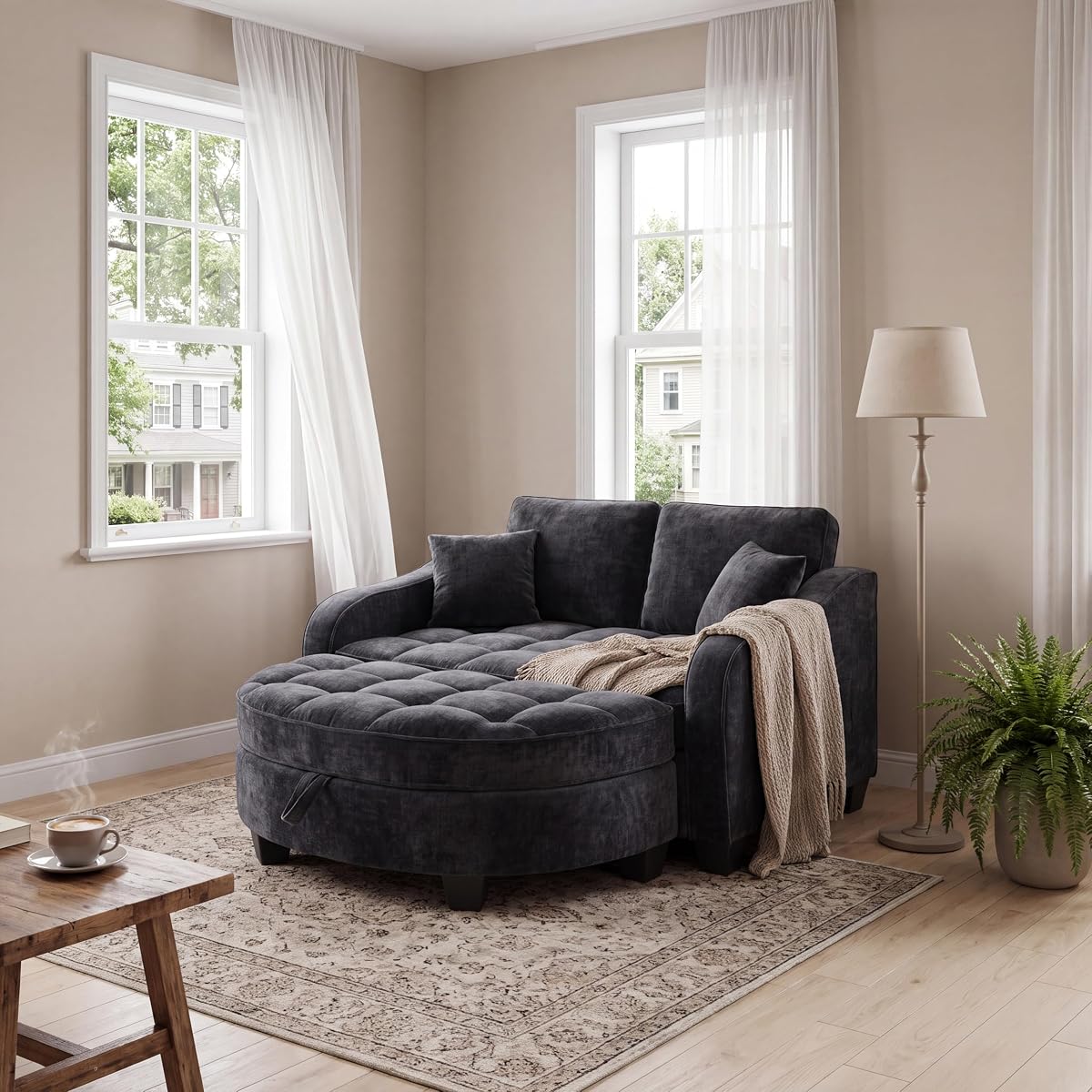 Chenille Tufted Loveseat Sofa and Ottoman Set