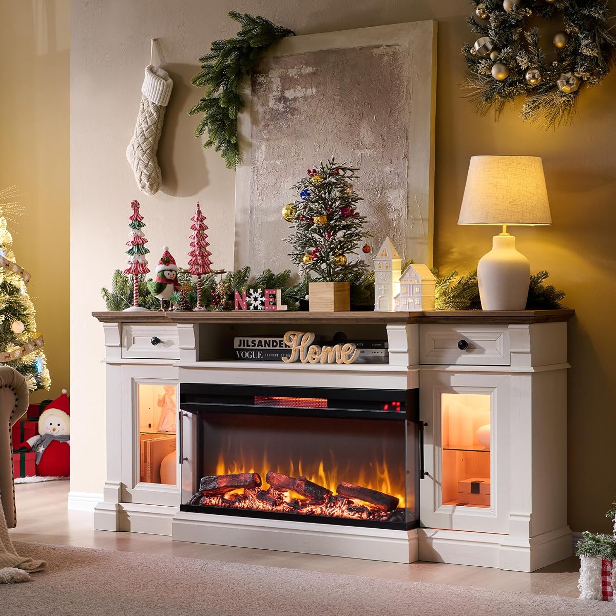 70" Fireplace TV Stand with 36" 3-Sided Glass Electric Fireplace