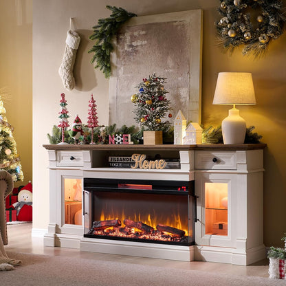70" Fireplace TV Stand with 36" 3-Sided Glass Electric Fireplace