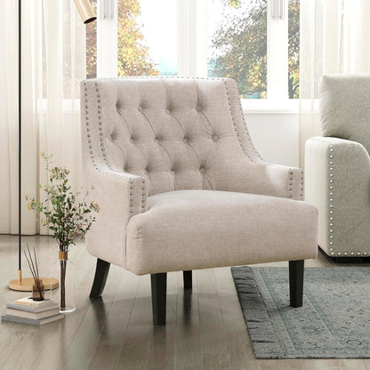 Accent Chair Reading Chair Comfy Chair for Bedroom, Upholstered Armchair with Solid Wood Frame, Tufted Cushion Nail Head Trim, Single Sofa Chair for Living Room, Office, Taupe Chenille