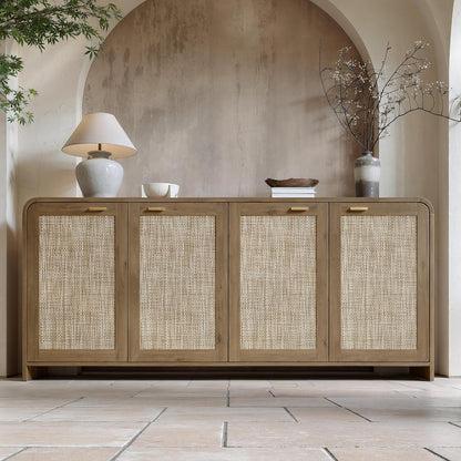 67" Rattan Sideboard Buffet Cabinet with Storage, Caramel Oak