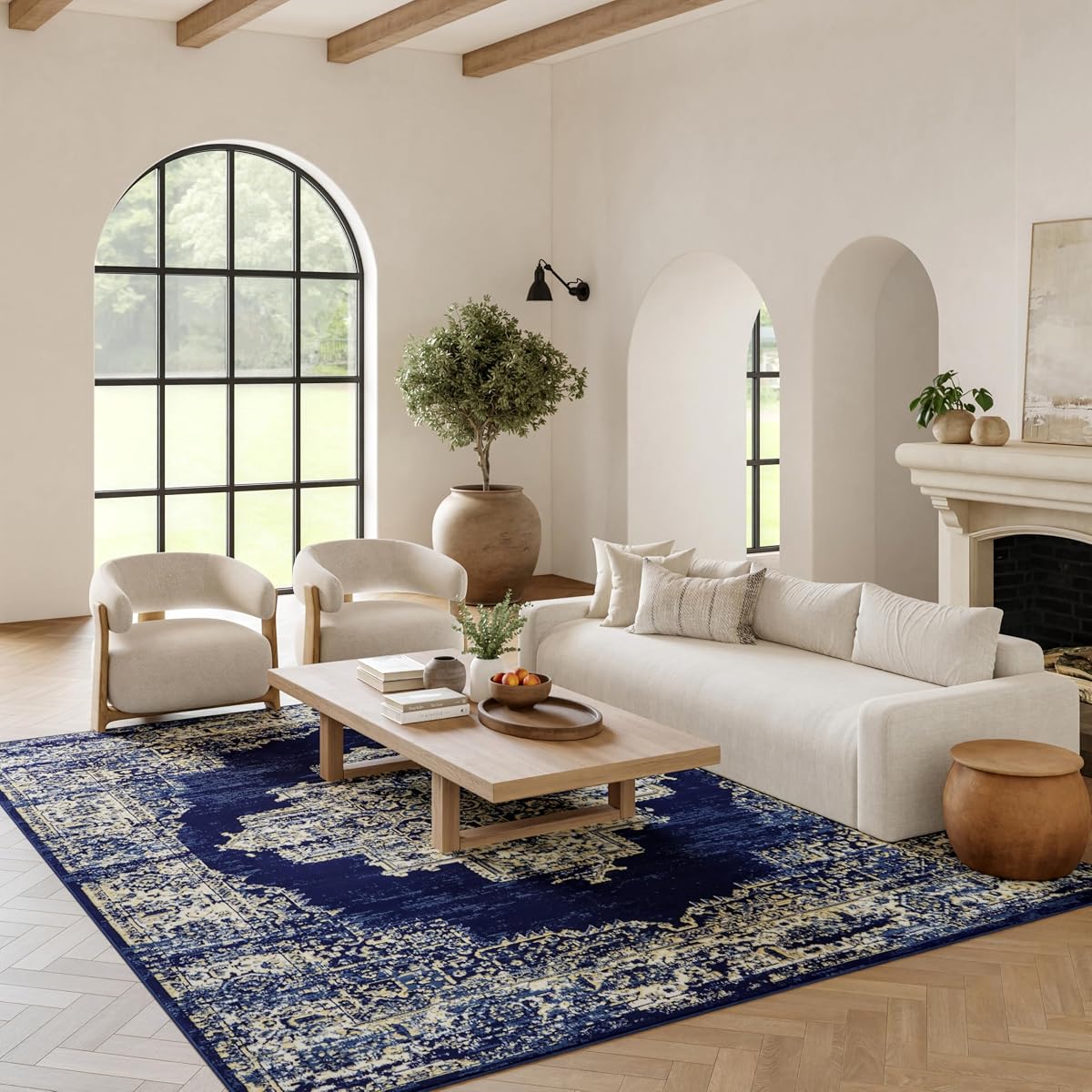 Home Grafix Navy Blue 8'6" x 12' Area Rug - Easy Clean, Non Shedding, Bed Room, Living Room, Dining Room, Kitchen (9' x 12')