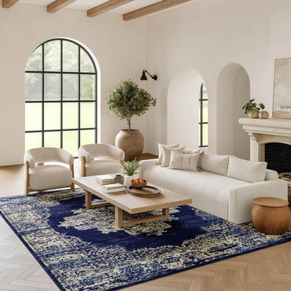 Home Grafix Navy Blue 8'6" x 12' Area Rug - Easy Clean, Non Shedding, Bed Room, Living Room, Dining Room, Kitchen (9' x 12')