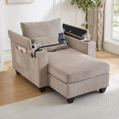 Modern 37.4" Upholstered Indoor Chaise Lounge with USB Ports