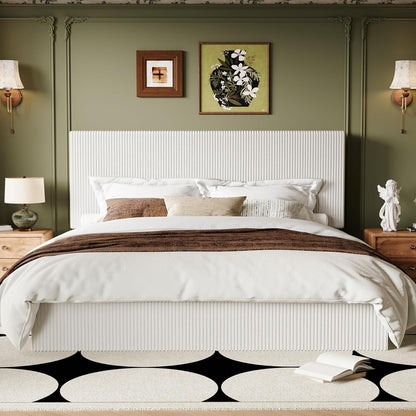 White Adjustable Corduroy King Bed Frame