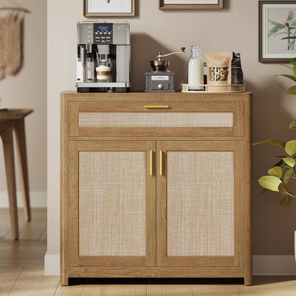 VASAGLE Boho Buffet Cabinet with Rattan-Look Doors, Adjustable Shelf