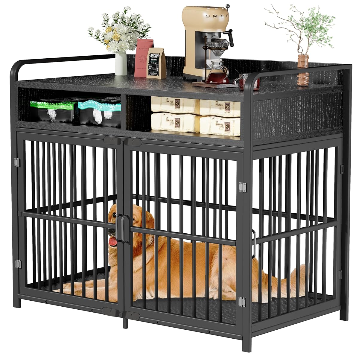 Large Dog Crate Furniture with Drawers Storage
