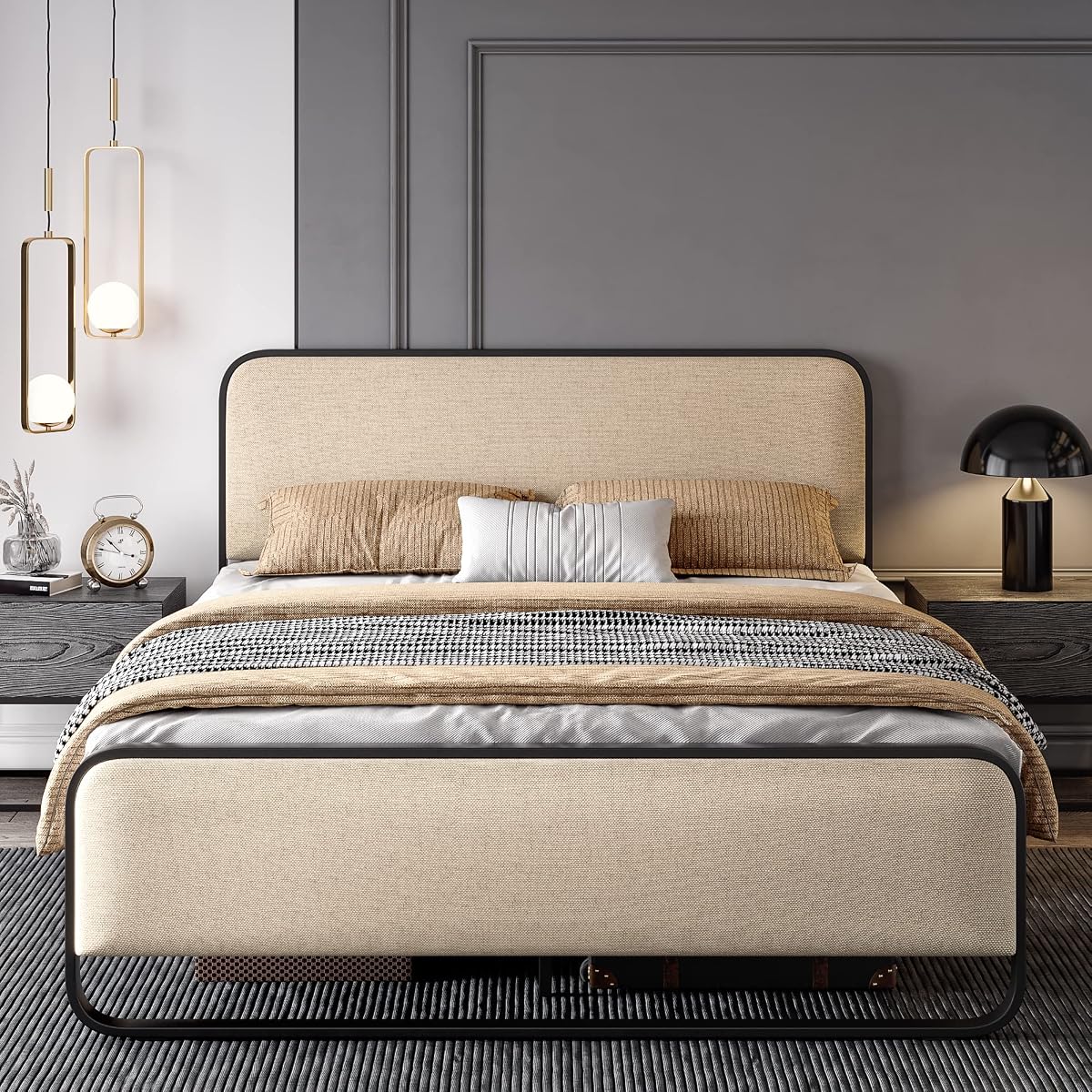 Metal Queen Bed Frame in Cream