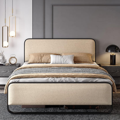 Metal Queen Bed Frame in Cream