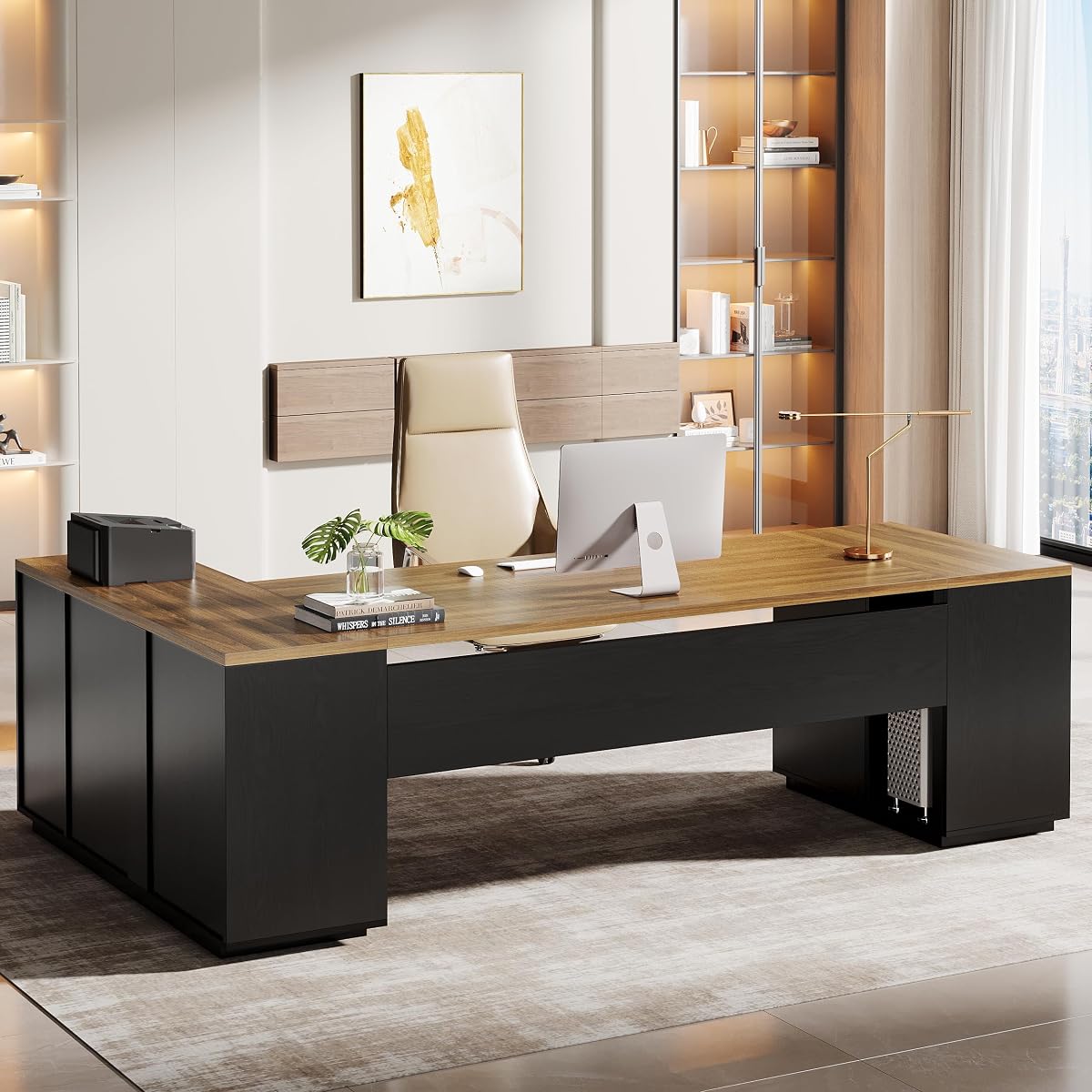 Tribesigns 85.8-Inch L-Shaped Executive Desk, Extra Large Home Office Desk