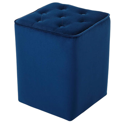 Tufted Navy Velvet Ottoman Foot Stool - Square - Soft Compact Padded Stool - Great for The Living Room, Bedroom and Kids Room - Upholstered Small Furniture