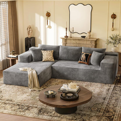 Boneless Couches for Living Room, 108" Sectional Modular Sectional Sofa with Deep Seat, Cloud Comfy Couch with L-Shape Chaise, Easy Assembly (Corduroy, Gray)
