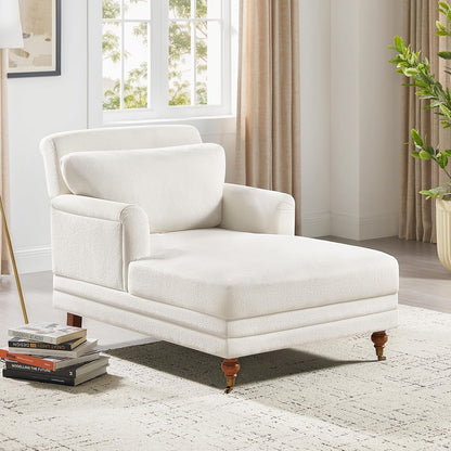 57.48'' Chaise Lounge Chair with Adjustable Backrest, Terry White