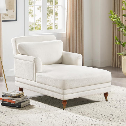 57.48'' Chaise Lounge Chair with Adjustable Backrest, Terry White