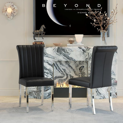 Black and Silver Dining Chairs Set of 2,Leather Upholstered Chairs