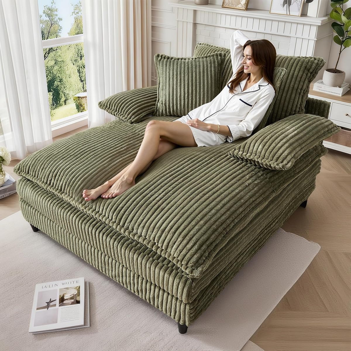 55" W Oversized Chaise Lounge Sofa Couch with 5-Position Adjustable Backrest