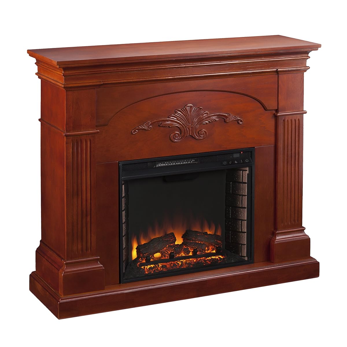 Sicilian Harvest Electric Fireplace - Mahogany - Transitional Design, Brown Glass and Wood - Ideal for Living Room, Bedroom (FE9277)