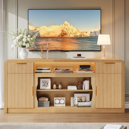 70" Fluted TV Stand with Storage, Entertainment Center for TVs Up to 80"