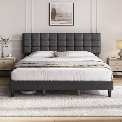 Yaheetech King Size Upholstered Tufted Bed Frame with Headboard
