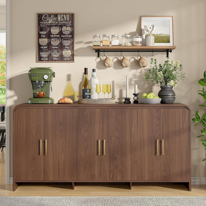 71 Inch Modern Sideboard Buffet Cabinet with Large Storage, 6 Doors, Walnut