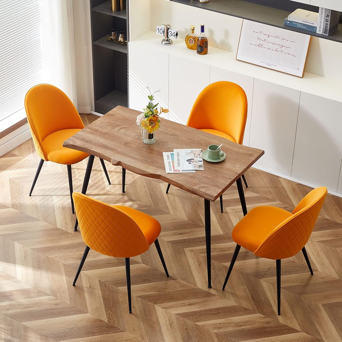 Modern Dining Table Set for 4,Durable Home Table with Chair,Stylish Rectangular Dining Table Upholstered Dining Chair Velvet Thick Cushion Room Chair for Restaurant,Dining Room,Store