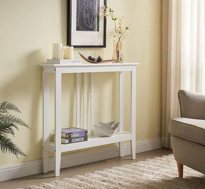Narrow Console Table with Storage – Rectangular Entryway & Behind Sofa Table, Wood Accent Hallway Table for Foyer or Living Room, White