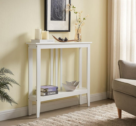 Narrow Console Table with Storage – Rectangular Entryway & Behind Sofa Table, Wood Accent Hallway Table for Foyer or Living Room, White