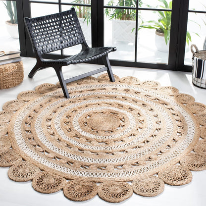 SAFAVIEH Natural Fiber Round Collection 8' Round Ivory NF160B Handmade Boho Charm Farmhouse Jute Area Rug