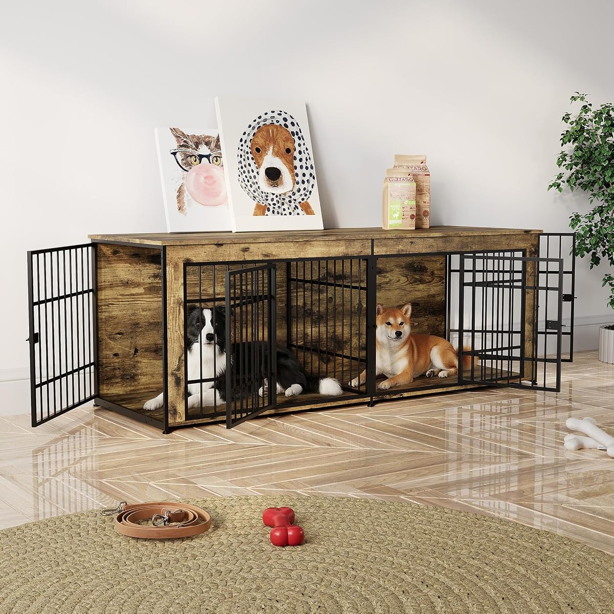 78.7" Heavy Duty Dog Crate Furniture, Dog Cage Furniture with Divider