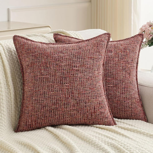 Pack of 2 Chenille Tweed Vintage Throw Pillow Covers 18x18 Inch Soft Decorative