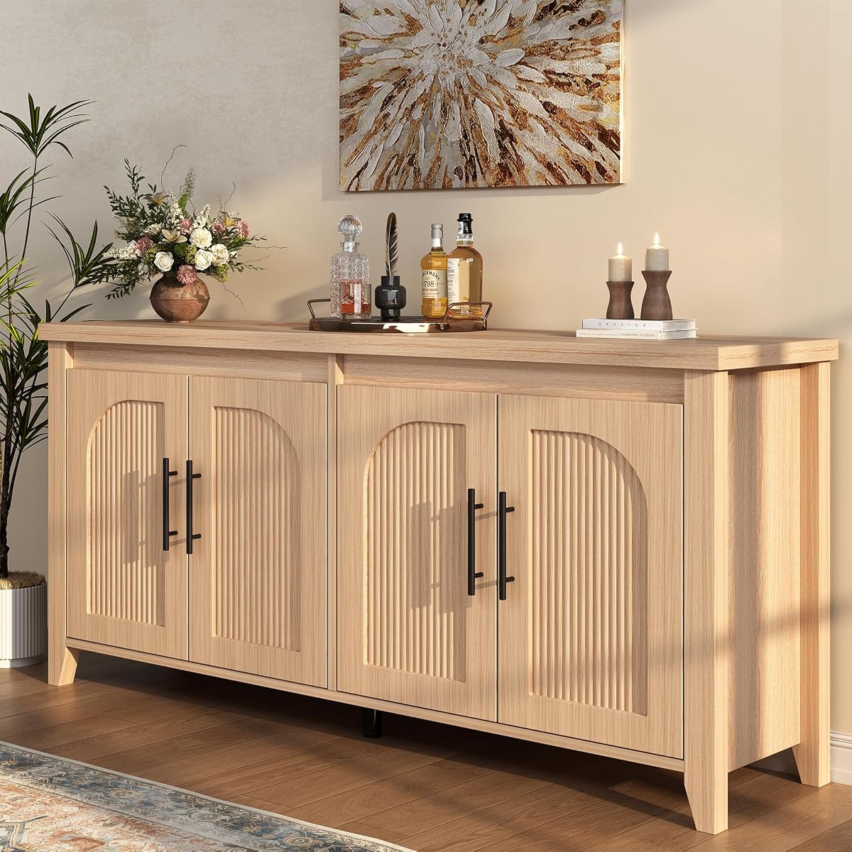 63" Fluted Sideboard Buffet Cabinet with Storage