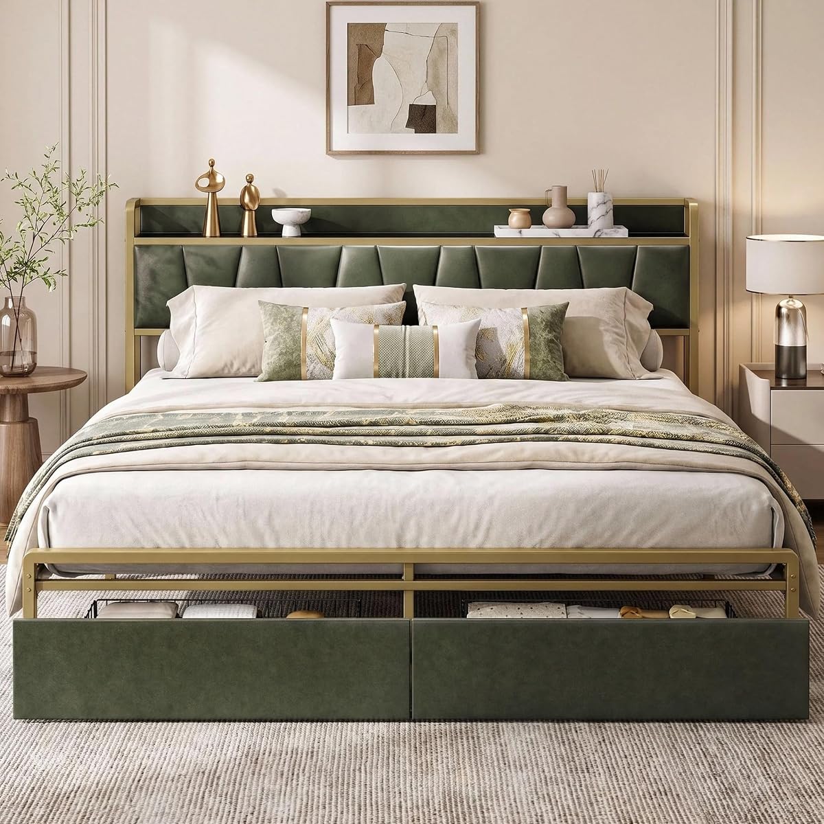 King Size Bed Frame with 2 Drawers and Charging Station