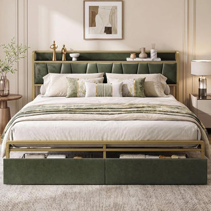 King Size Bed Frame with 2 Drawers and Charging Station
