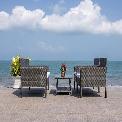 SAFAVIEH Outdoor Collection Aboka Grey Brown/White Cushion 4-Piece Conversation Patio Set PAT7505C