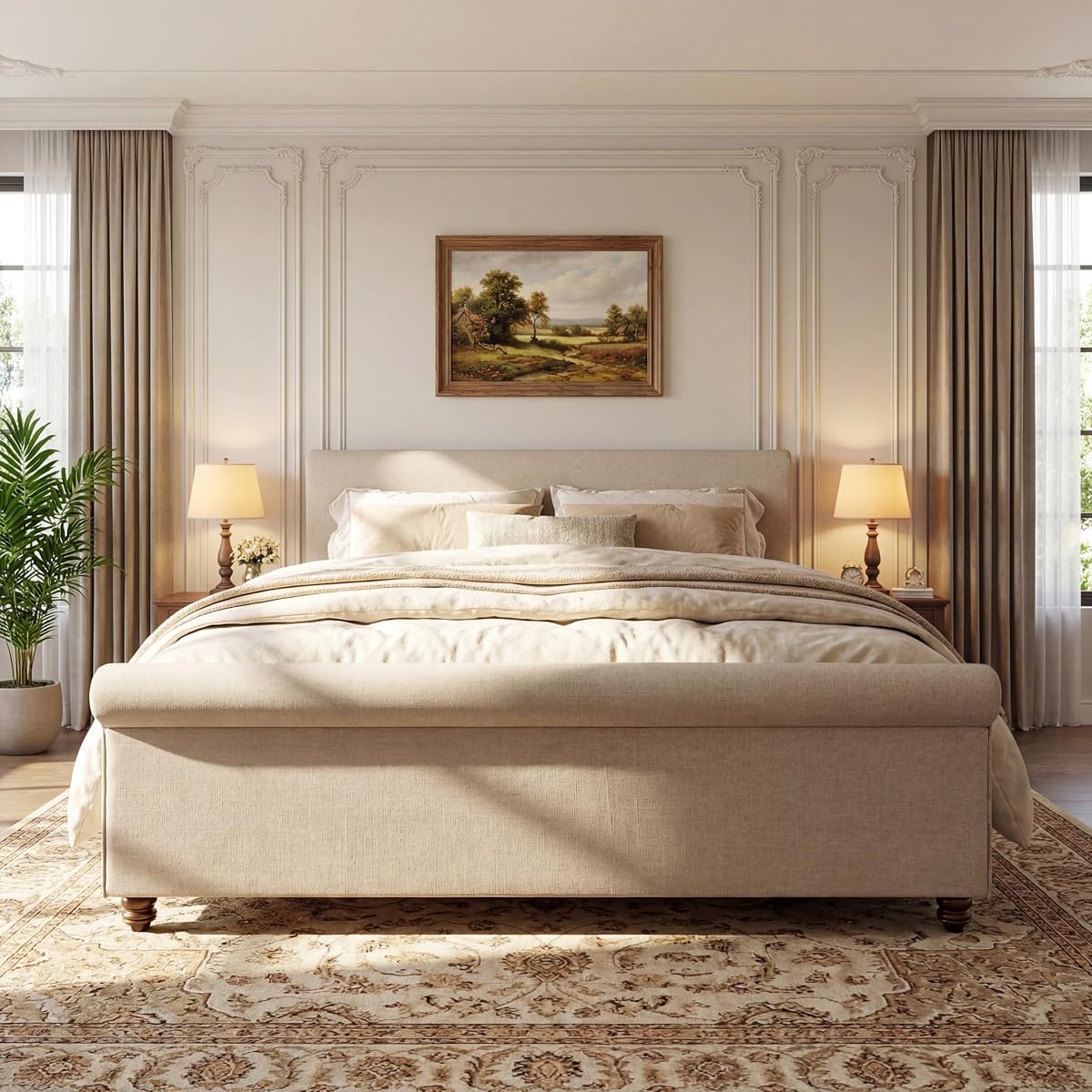 King Size Upholstered Bed Frame with Linen Fabric