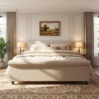 King Size Upholstered Bed Frame with Linen Fabric
