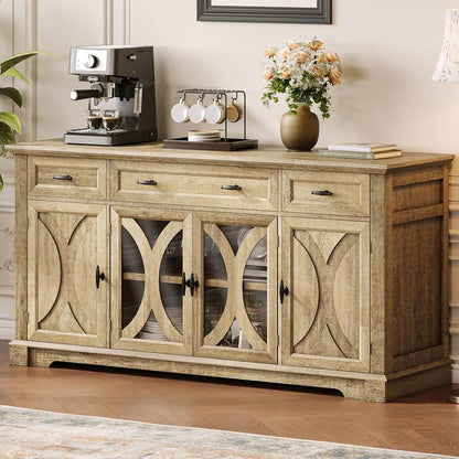 64" Farmhouse Sideboard Cabinet with 3 Drawers and 4 Doors